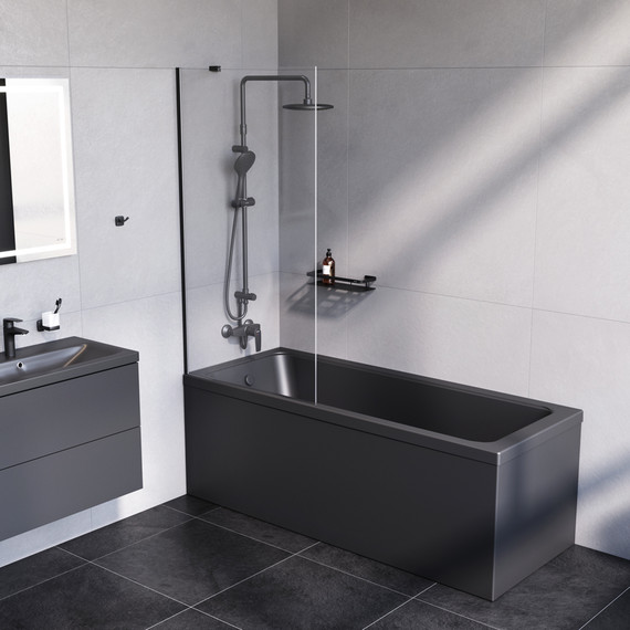 Шторка для ванны Am.Pm Gem 80х140 см W90BS-080-140BT (стекло 8 мм), черный/прозрачное - 2 Шторка для ванны Am.Pm Gem 80х140 см W90BS-080-140BT (стекло 8 мм), черный/прозрачное фото 2