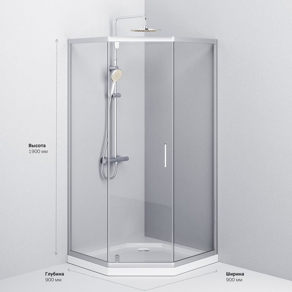 Душевое ограждение Am.Pm Gem 90x90 см W90G-405-090MT, хром/прозрачное фото 10