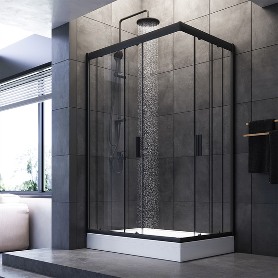 Душевое ограждение Am.Pm Gem Twin Slide 120x80 см W90G-404-120280-BT, черный/прозрачное - 3 Душевое ограждение Am.Pm Gem Twin Slide 120x80 см W90G-404-120280-BT, черный/прозрачное фото 3