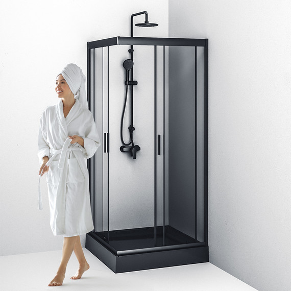 Душевое ограждение Am.Pm Gem Square Slide W90G-403-090BT, черный/прозрачное фото 11