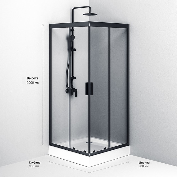 Душевое ограждение Am.Pm Gem Square Slide W90G-403-090BT, черный/прозрачное фото 15