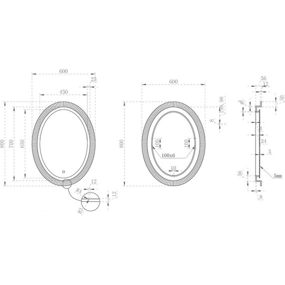 Зеркало Abber Stein 60 см AS6601, белый фото 3