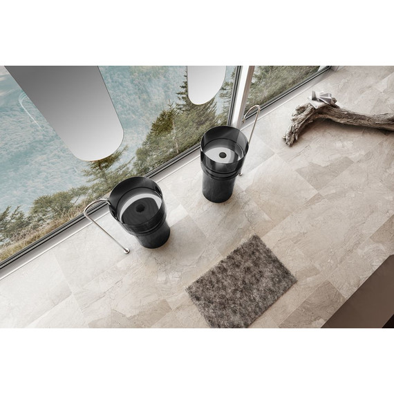 Раковина напольная прозрачная Abber Kristall 45 см AT2701Onyx-H с техническим отверстием для монтажа у стены, черный - 3 Раковина напольная прозрачная Abber Kristall 45 см AT2701Onyx-H с техническим отверстием для монтажа у стены, черный фото 3