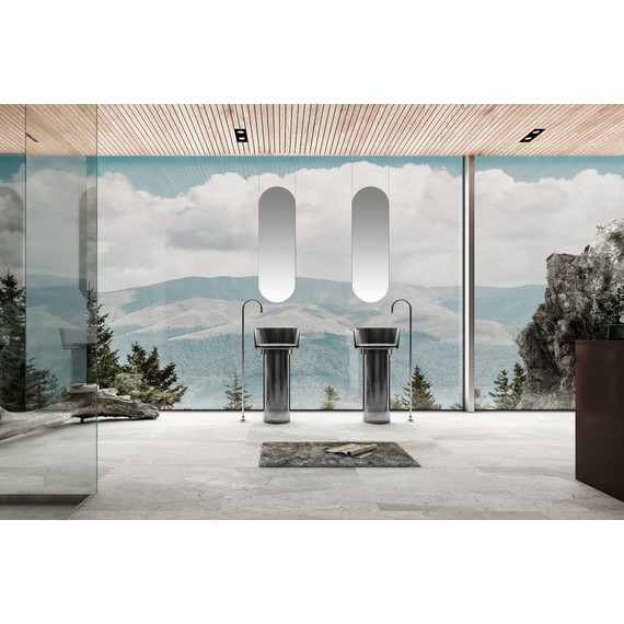 Раковина напольная прозрачная Abber Kristall 45 см AT2702Onyx-H с техническим отверстием для монтажа у стены, черный фото 2