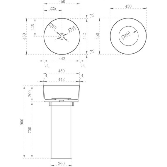 Раковина напольная прозрачная Abber Kristall 45 см AT2702Onyx, черный фото 3