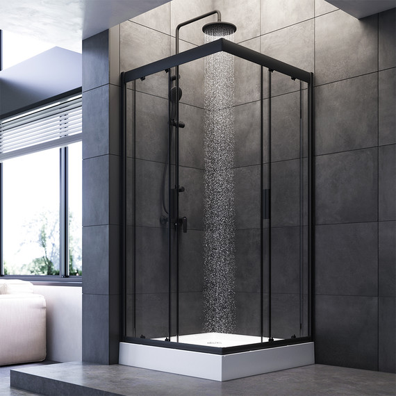 Душевое ограждение Am.Pm Gem Square Slide W90G-403-090BT, черный/прозрачное фото 3