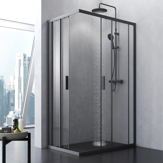 Душевое ограждение Am.Pm Gem S Twin Slide 120x80 см W93G-404-120280-BT, черный/прозрачное фото 3