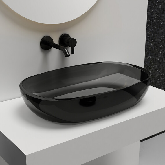 Раковина-чаша прозрачная Abber Kristall 60 см AT2805Onyx, черный фото 