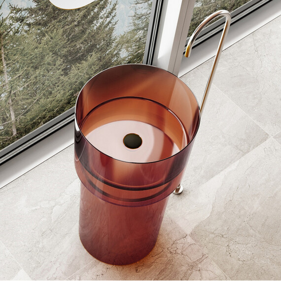 Раковина напольная прозрачная Abber Kristall 45 см AT2701Opal, красный фото 