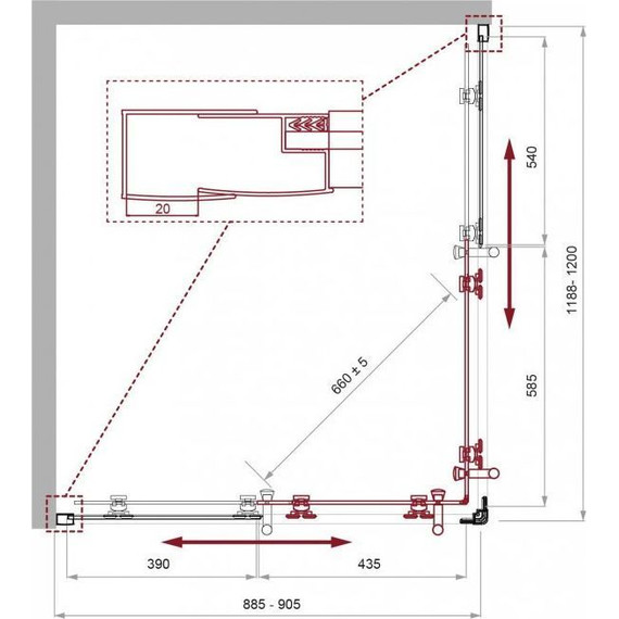 Душевое ограждение BelBagno 120x90 см UNO-195-AH-2-120/90-C-NERO, черный/прозрачное фото 3