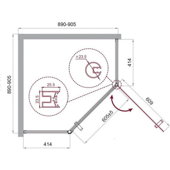 Душевое ограждение BelBagno 90x90 см UNO-195-P-1-90-C-NERO, черный/прозрачное фото 3