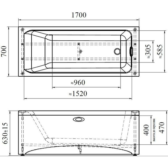Ванна акриловая Радомир Агата 170x70 см (в комплекте каркас), Размер - мм: 1700х700 фото 9