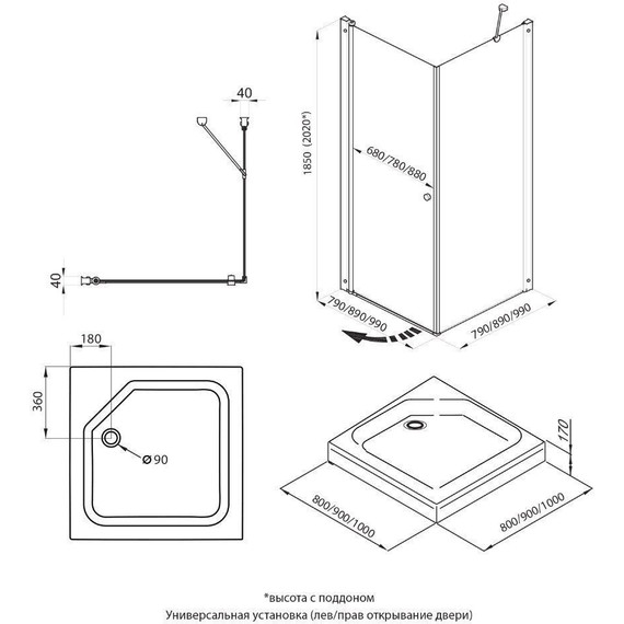 Душевое ограждение Triton Форта 90x90 см, хром/прозрачное фото 7