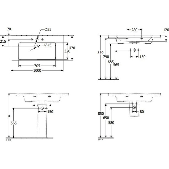 Раковина врезная на столешницу Villeroy&Boch Subway 3.0 100 см 4A70A501 фото 8