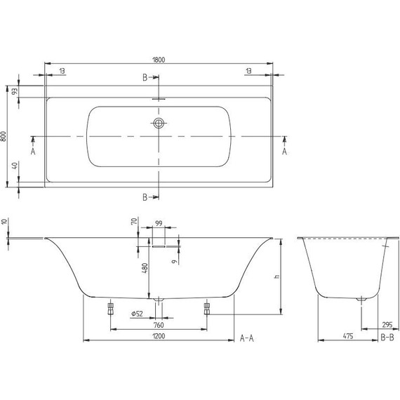 Ванна квариловая Villeroy&Boch Subway 3.0 180x80 см UBQ180SBW2DV-01 с ножками и сифоном фото 6