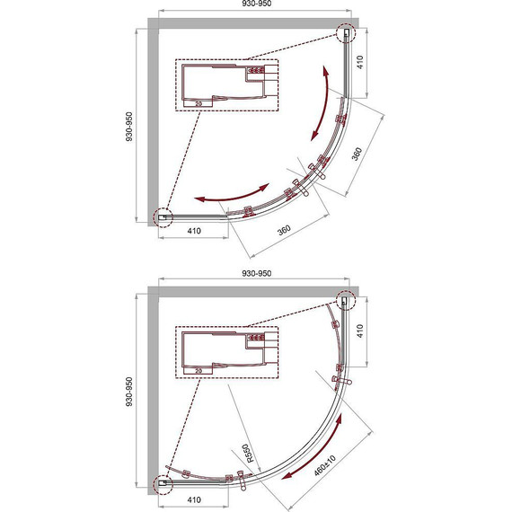 Душевое ограждение BelBagno 95x95 см UNO-195-R-2-95-P-Cr, хром/матовое фото 4