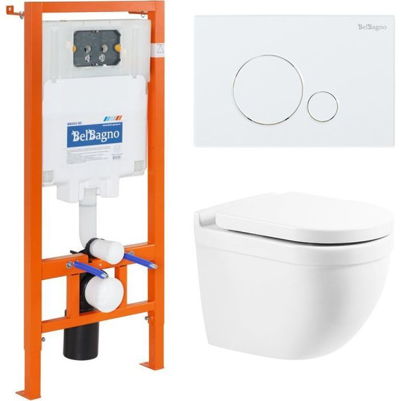 Инсталляция с подвесным безободковым унитазом BelBagno Senso-R BB017CHR/BB865SC/BB002-80/BB014-SR-BIANCO (кнопка смыва Sfera, белый) фото 