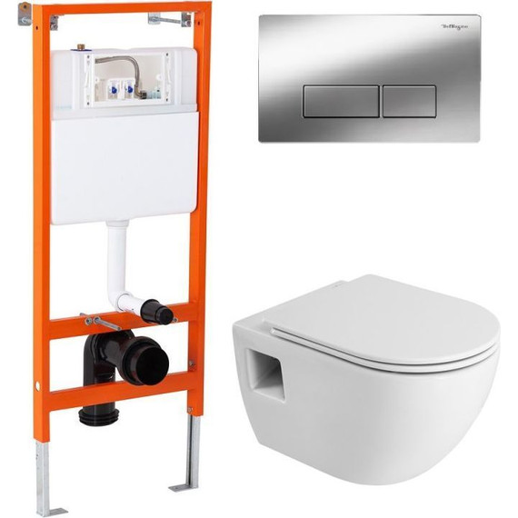 Инсталляция BelBagno с подвесным безободковым унитазом Cezares Eco CZR-526-TH-R/CZR-2040-SC/BB097/Q.CR фото 