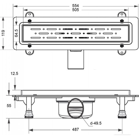 Трап Loranto Prime Line 50 см 4023.0Y050K.050.1, хром (под плитку), Цвет производителя: хром, Размер трапа: 500 фото 2