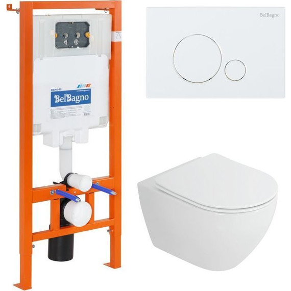 Инсталляция BelBagno с подвесным безободковым унитазом Cezares Stylus-Tor CZR-6601-TH-TOR/CZR2316SC/BB002-80/BB014-SR-BIANCO (кнопка смыва Sfera, белый) фото 