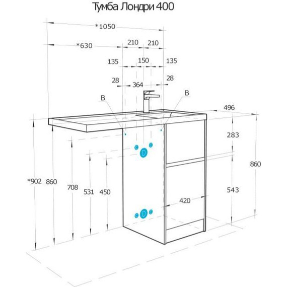 Тумба напольная с раковиной-столешницей Акватон Лондри 105 см 1A2670K2LHDY0 (раковина слева) дуб кантри/белый фото 11