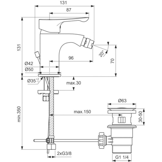 Смеситель для биде Ideal Standard Alpha BC487AA - 3 Смеситель для биде Ideal Standard Alpha BC487AA фото 3