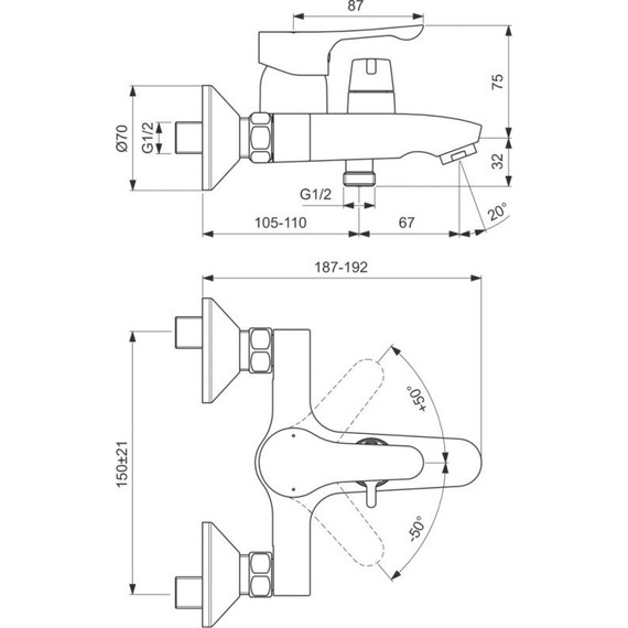 Смеситель для ванны Ideal Standard Alpha BC489AA - 2 Смеситель для ванны Ideal Standard Alpha BC489AA фото 2