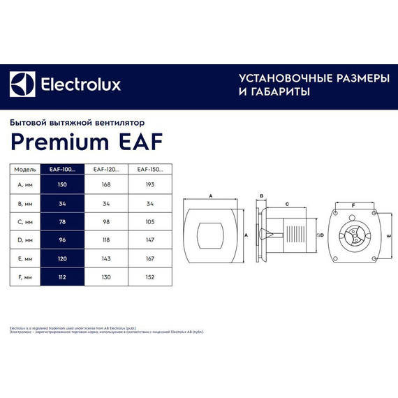Вентилятор вытяжной Electrolux Premium EAF-100 - 6 Вентилятор вытяжной Electrolux Premium EAF-100 фото 6