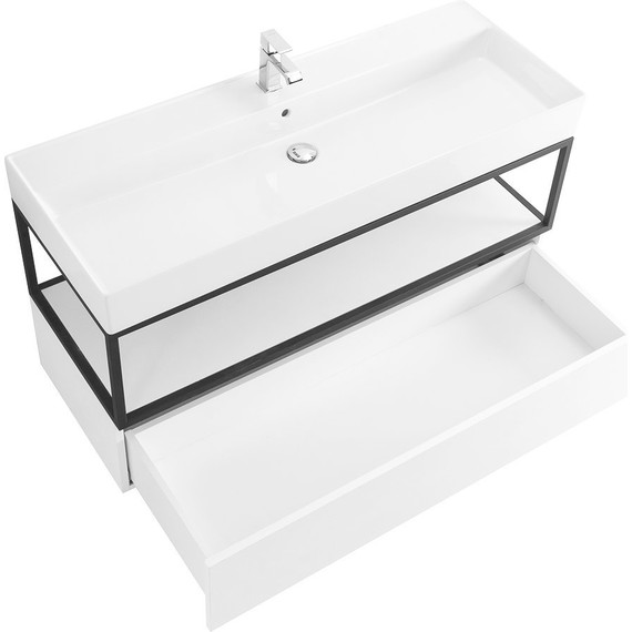 Тумба подвесная с раковиной Cezares CADRO-100-1C-SO-BG-BLUM 100 см, Bianco Ghiaccio/Nero фото 3