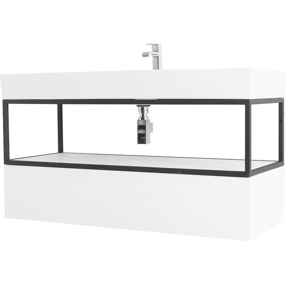 Тумба подвесная с раковиной Cezares CADRO-100-1C-SO-BG-BLUM 100 см, Bianco Ghiaccio/Nero фото 5