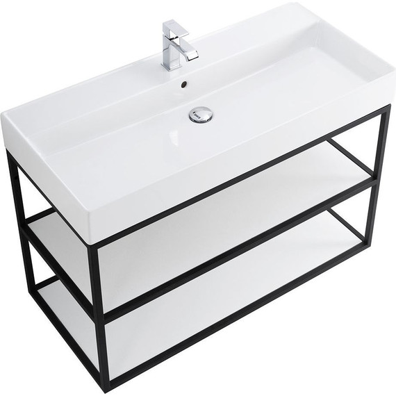 Консоль подвесная с раковиной Cezares CADRO-100/46/58-2C-SO-MET-ST 100 см, Nero/Bianco фото 3