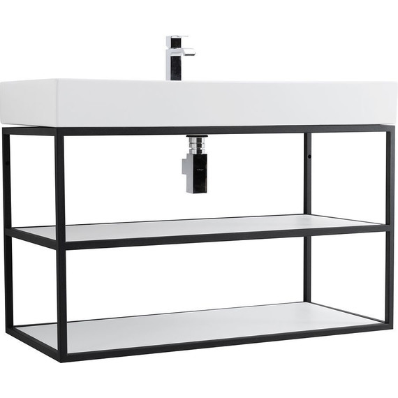 Консоль подвесная с раковиной Cezares CADRO-100/46/58-2C-SO-MET-ST 100 см, Nero/Bianco фото 5