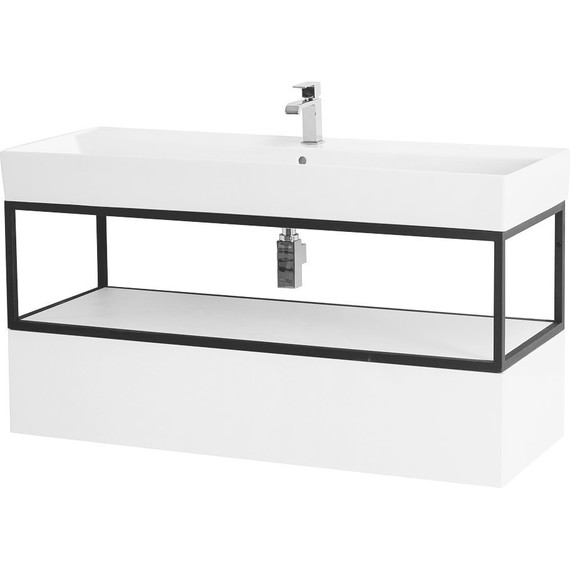 Тумба подвесная с раковиной Cezares CADRO-100-1C-SO-BG-BLUM 100 см, Bianco Ghiaccio/Nero фото 2