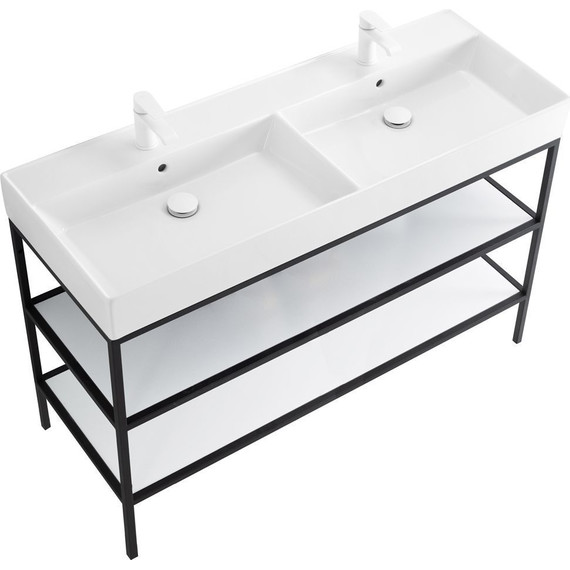 Консоль напольная с двойной раковиной Cezares CADRO-120/46/73-2C-PIA-MET-ST 120 см, Nero/Bianco фото 2
