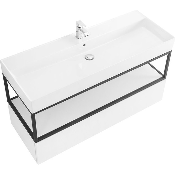 Тумба подвесная с раковиной Cezares CADRO-120-1C-SO-BG-BLUM 120 см, Bianco Ghiaccio/Nero фото 4