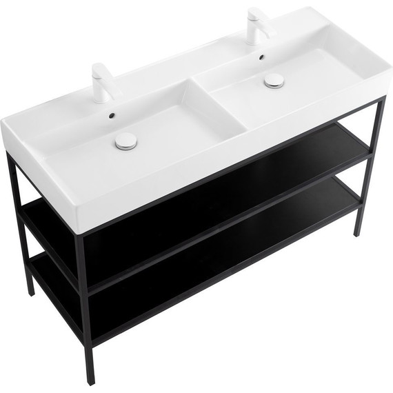 Консоль напольная с двойной раковиной Cezares CADRO-120/46/73-2C-PIA-MET-ST 120 см, Nero фото 2