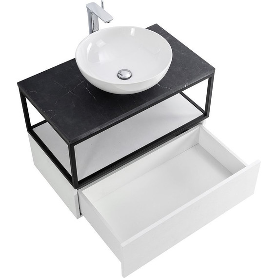 Тумба подвесная со столешницей Cezares CADRO-80-1C-SO-BG-BLUM 80 см, Bianco Ghiaccio/Nero/Marmo Nero Opaco фото 2