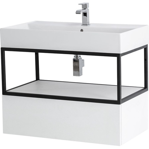 Тумба подвесная с раковиной Cezares CADRO-80-1C-SO-BG-BLUM 80 см, Bianco Ghiaccio/Nero фото 2