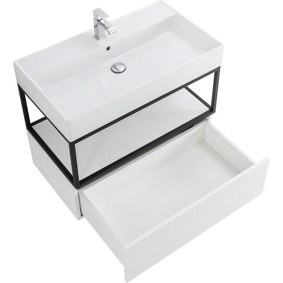 Тумба подвесная с раковиной Cezares CADRO-80-1C-SO-BG-BLUM 80 см, Bianco Ghiaccio/Nero фото 3