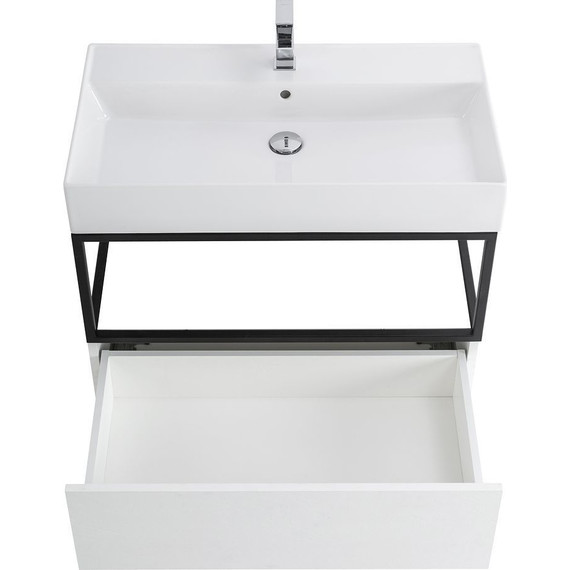 Тумба подвесная с раковиной Cezares CADRO-80-1C-SO-BG-BLUM 80 см, Bianco Ghiaccio/Nero фото 4