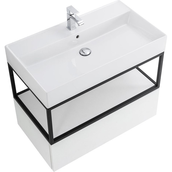 Тумба подвесная с раковиной Cezares CADRO-80-1C-SO-BG-BLUM 80 см, Bianco Ghiaccio/Nero фото 5