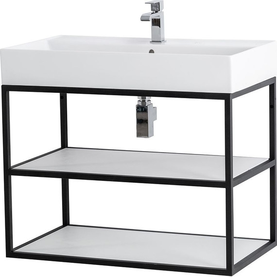 Консоль подвесная с раковиной Cezares CADRO-80/46/58-2C-SO-MET-ST 80 см, Nero/Bianco фото 