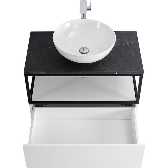 Тумба подвесная со столешницей Cezares CADRO-80-1C-SO-BG-BLUM 80 см, Bianco Ghiaccio/Nero/Marmo Nero Opaco фото 3