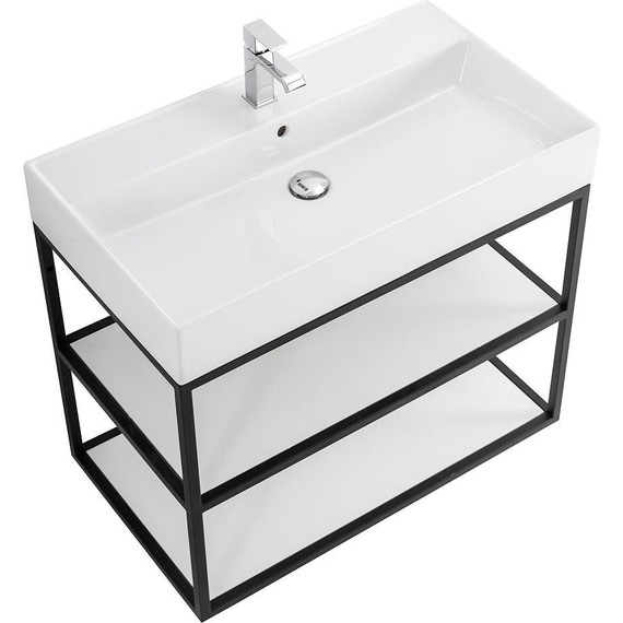 Консоль подвесная с раковиной Cezares CADRO-80/46/58-2C-SO-MET-ST 80 см, Nero/Bianco фото 2