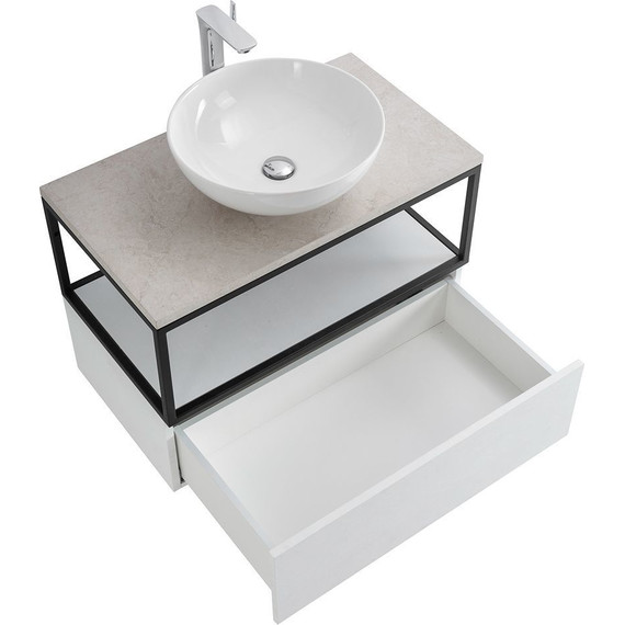 Тумба подвесная со столешницей Cezares CADRO-80-1C-SO-BG-BLUM 80 см, Bianco Ghiaccio/Nero/Marmo Crema Opaco фото 4