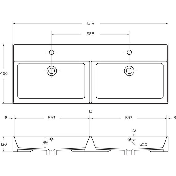 Консоль подвесная с двойной раковиной Cezares CADRO-120/46/58-2C-SO-MET-ST 120 см, Nero/Bianco фото 6
