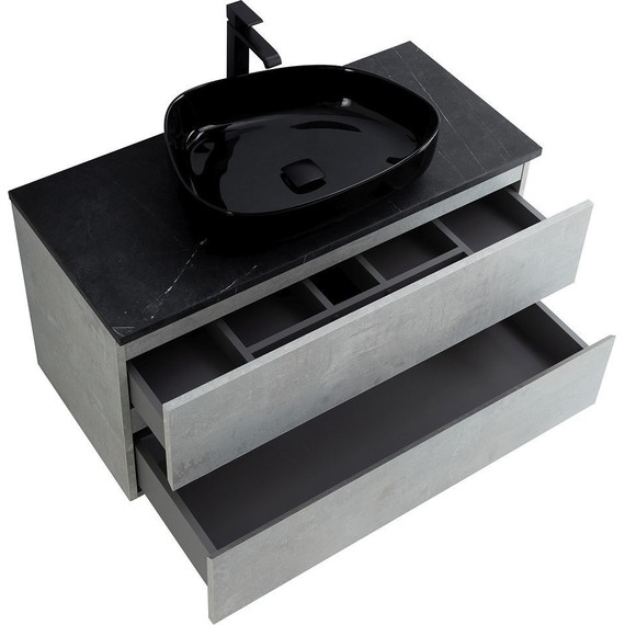 Тумба подвесная со столешницей Cezares MOLVENO 46-100-2C-SO-BET 100 см, Beton/Marmo Nero Opaco фото 7