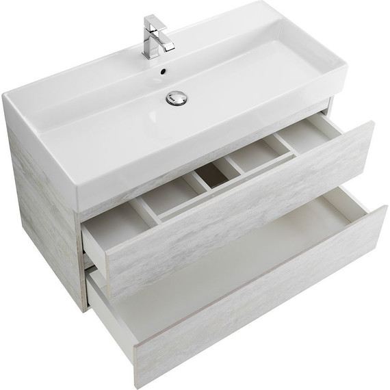 Тумба подвесная с раковиной Cezares MOLVENO 46-100-2C-SO-LB 100 см (раковина CZR-MIL-100-LVB), Legno Bianco фото 6