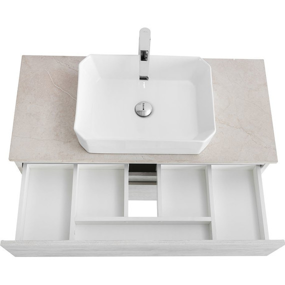 Тумба подвесная со столешницей Cezares MOLVENO 46-100-2C-SO-LB 100 см, Legno Bianco/Marmo Crema Opaco фото 7