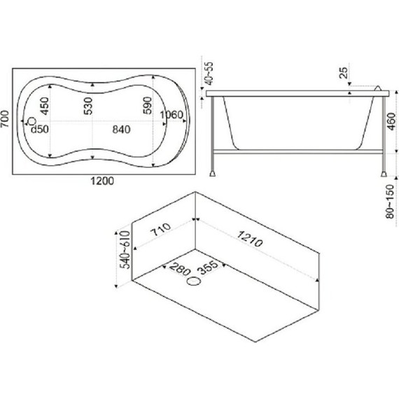 Ванна акриловая 1200х700 Bas КЭМЕРОН - 5 Ванна акриловая 1200х700 Bas КЭМЕРОН фото 5
